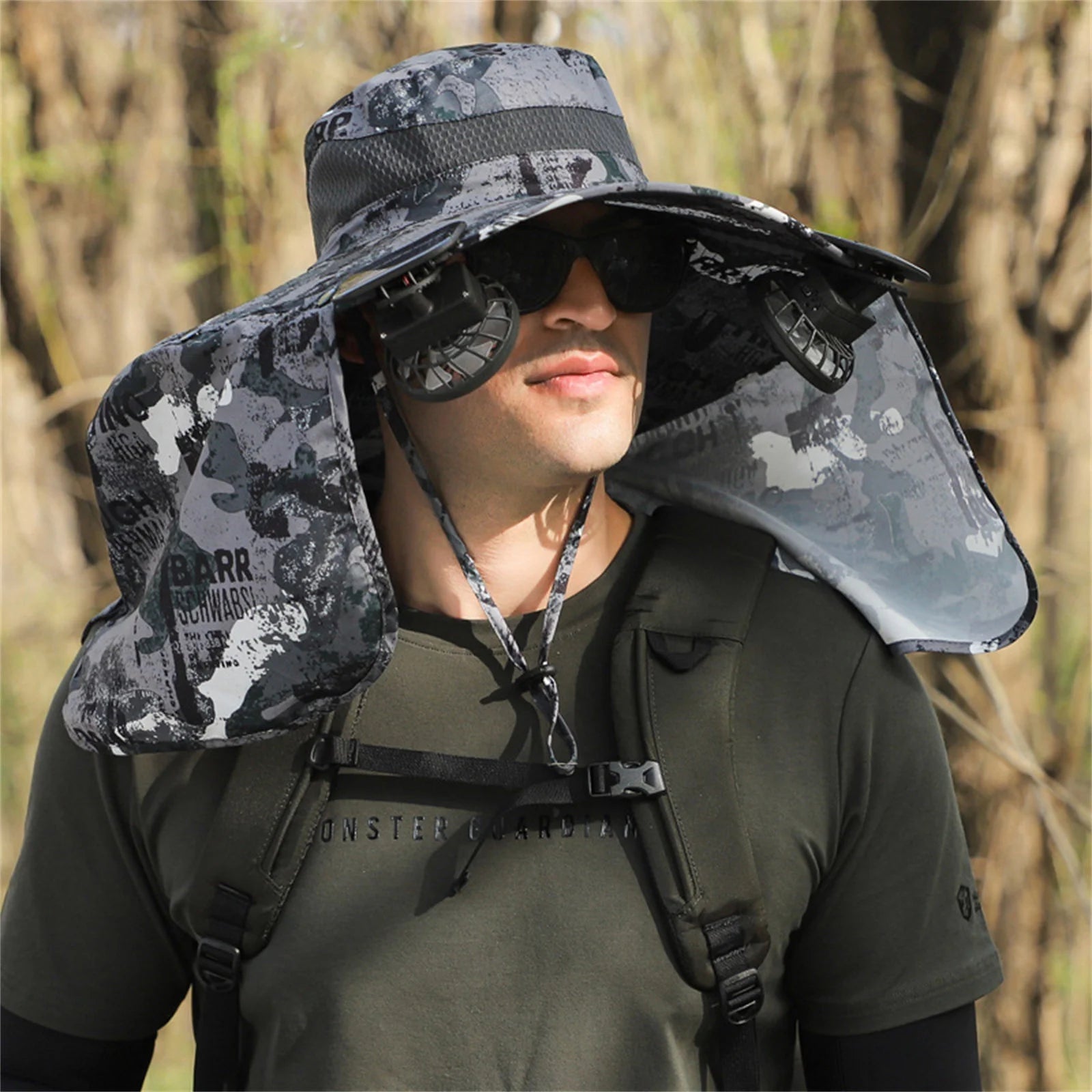 Wide Brim Solar Fan Hat for Outdoor Fishing, Sun Hat with 2 Solar Fans, Solar & USB Rechargable Sunscreen Fishing Hats with Fan for Men and Women