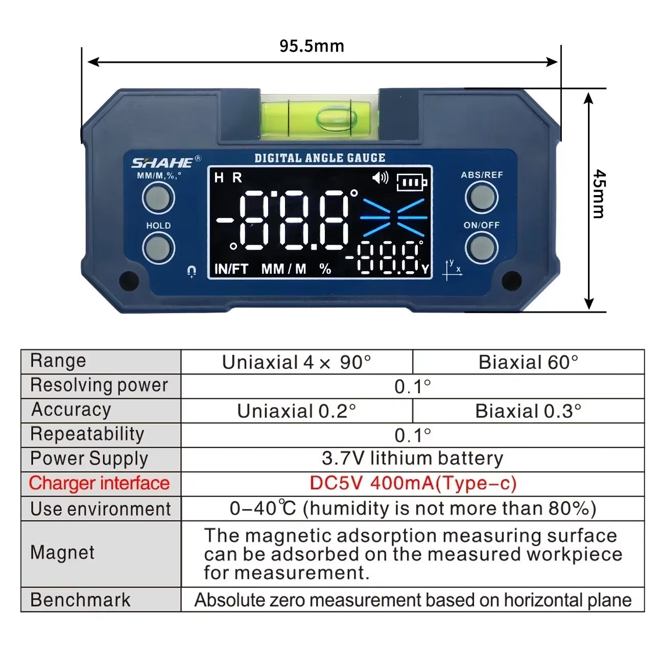 Digital Angle Finder with Level Bubble Dual Axis Rechargable Digital Angle Gauge Magnetic Digital Level Box Protractor.