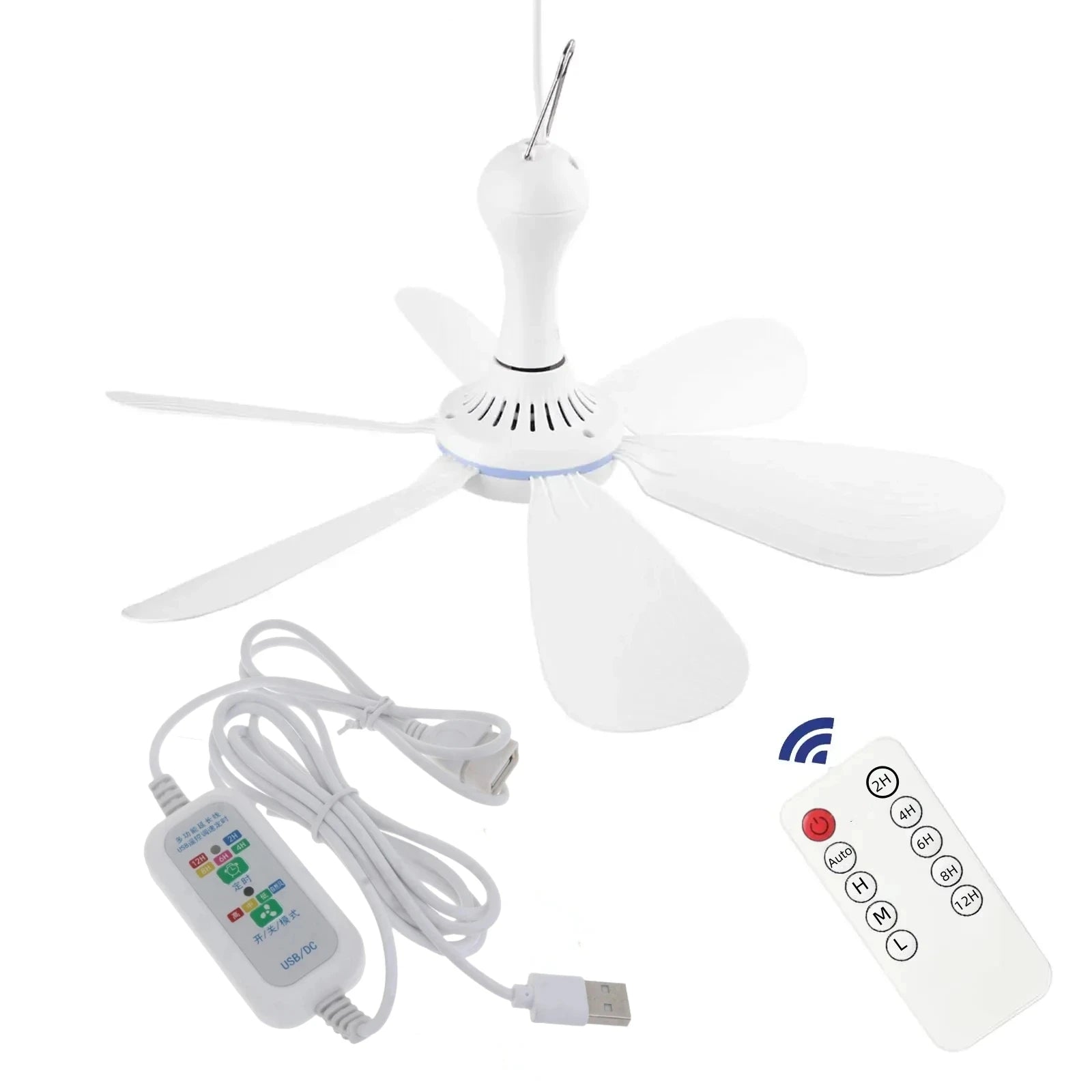 Silent 6 Leaves USB Powered Ceiling Canopy Fan with Remote Control Timing 4 Speed Hanging Fan for Camping Bed Dormitory Tent New