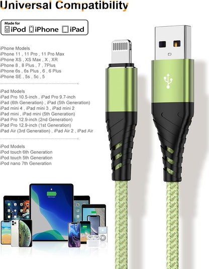 Long Iphone Charger Cord 10 FT, [MFI Certified] 10 Foot USB Lightning Cable,10 Feet Fast Charger Nylon Braided USB Iphone Cord for Iphone 13 12 11 Pro X XS Max XR/8 Plus/7 Plus/6/6S Plus-Green