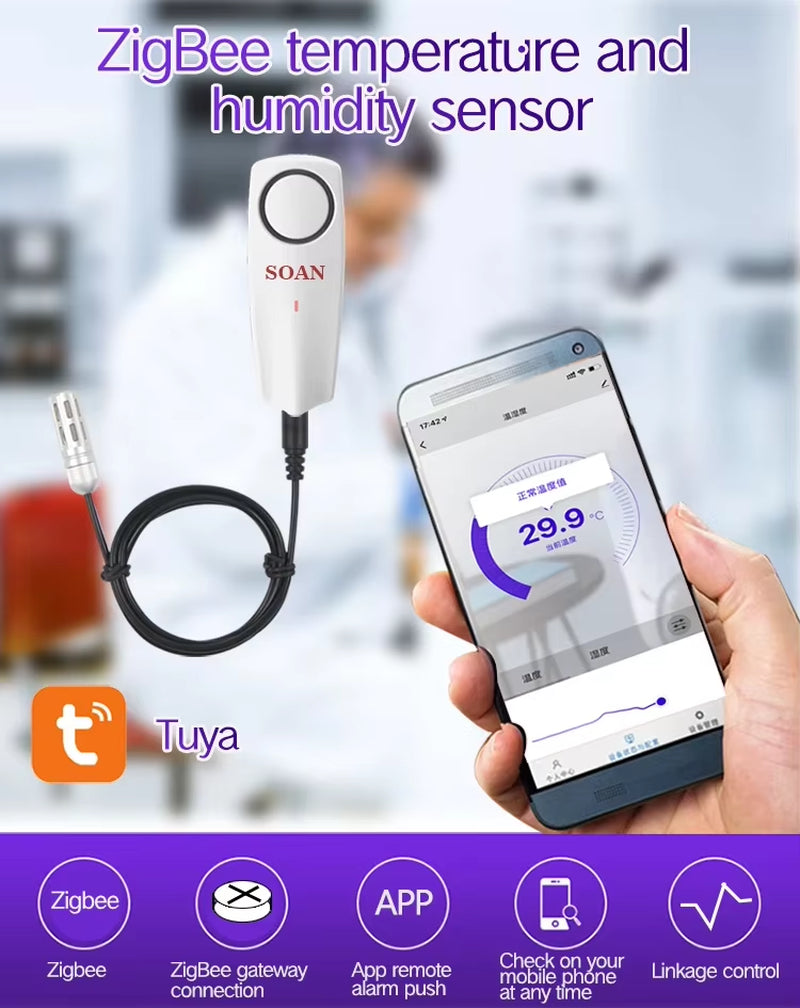 Tuya Smart Zigbee Hygrometer Thermometer with External Temperature USB Charge or Rechargable Bat