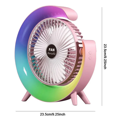 Portable Fan USB Rechargeable Fan LED 7 Colors Electric Fan 180°Adjustable Summer Camping Fans 3 Speeds Mini Fan for Xiaomi Fan