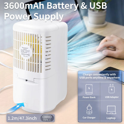 Portable Air Conditioner Fan Desk Fan with 700Ml Water Tank Rechargable 3 Speeds 7 Colors Light 120?Oscillation Small Desktop Personal Cooling Fan for Room Office Car Camping