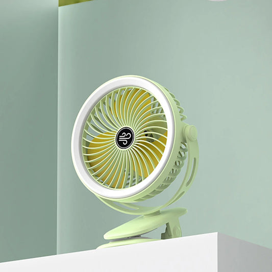 Home Kitchen Lighting Ceiling Fan Portable Fan Fan USB Rechargeable Fan with LED Light Clip Fan Versatile Fan Personal Desk Green.