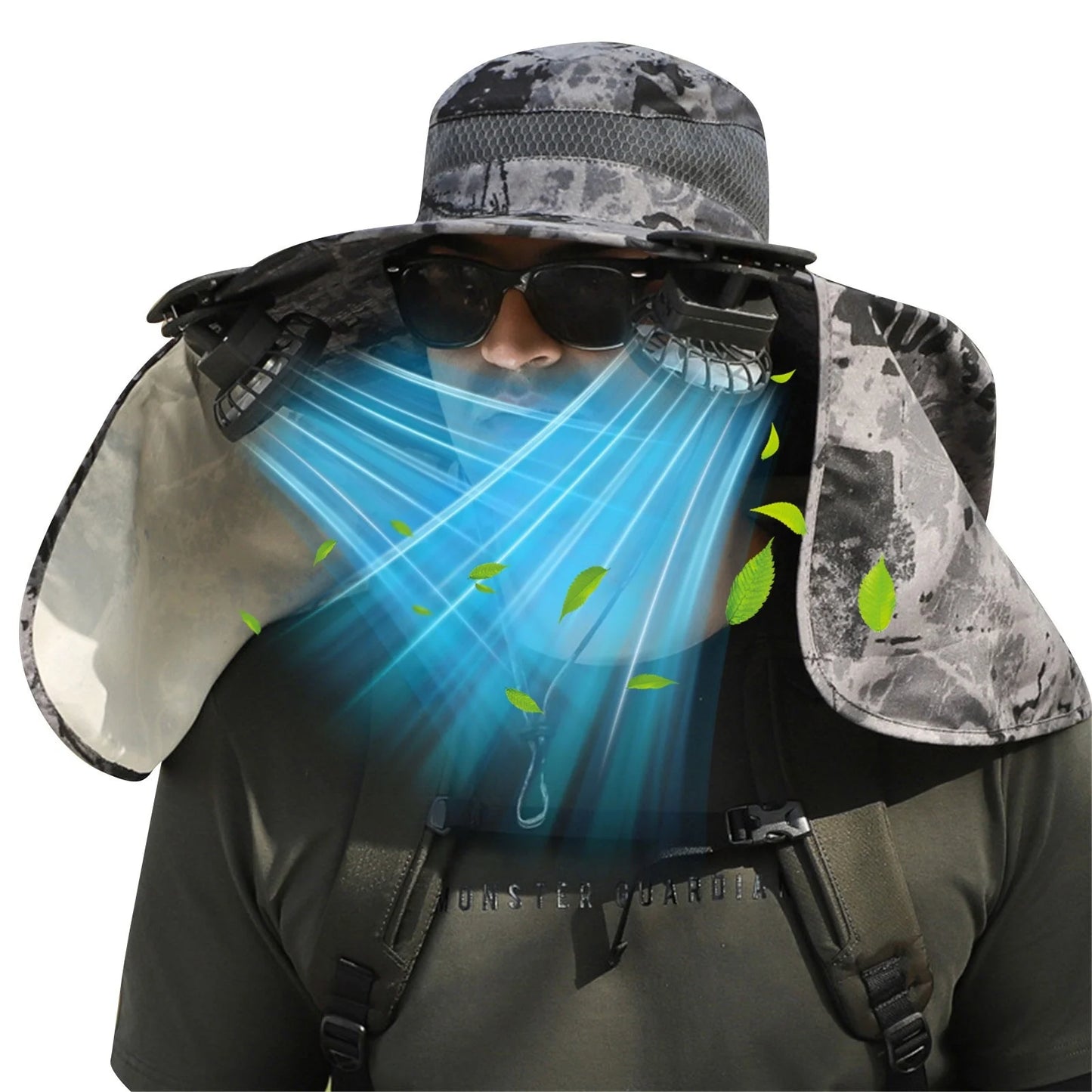 Wide Brim Solar Fan Hat for Outdoor Fishing, Sun Hat with 2 Solar Fans, Solar & USB Rechargable Sunscreen Fishing Hats with Fan for Men and Women