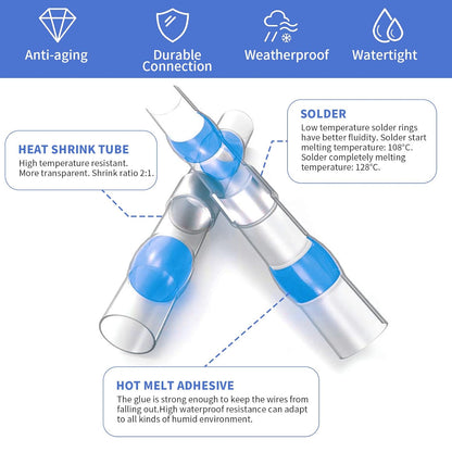 150 PCS Solder Seal Wire Connector Kit,  Heat Shrink Butt Terminal Waterproof Insulated Electrical Butt Splice for Automotive Marine