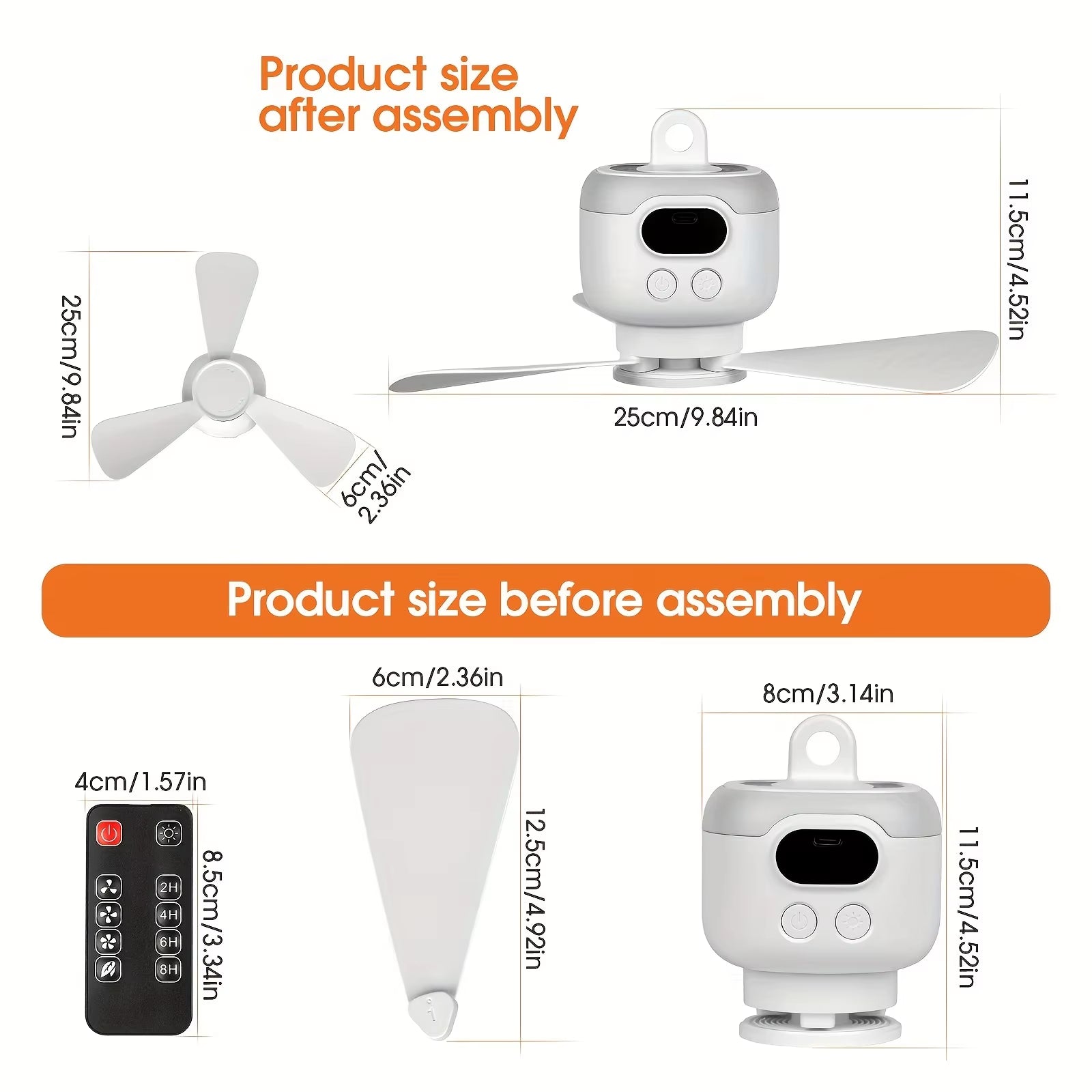 Portable Ceiling Fans 8000Mah Outdoor Camping Fan Tent Ventilator Cooler Rechargeable Electric Fan Remote Control LED Lighting