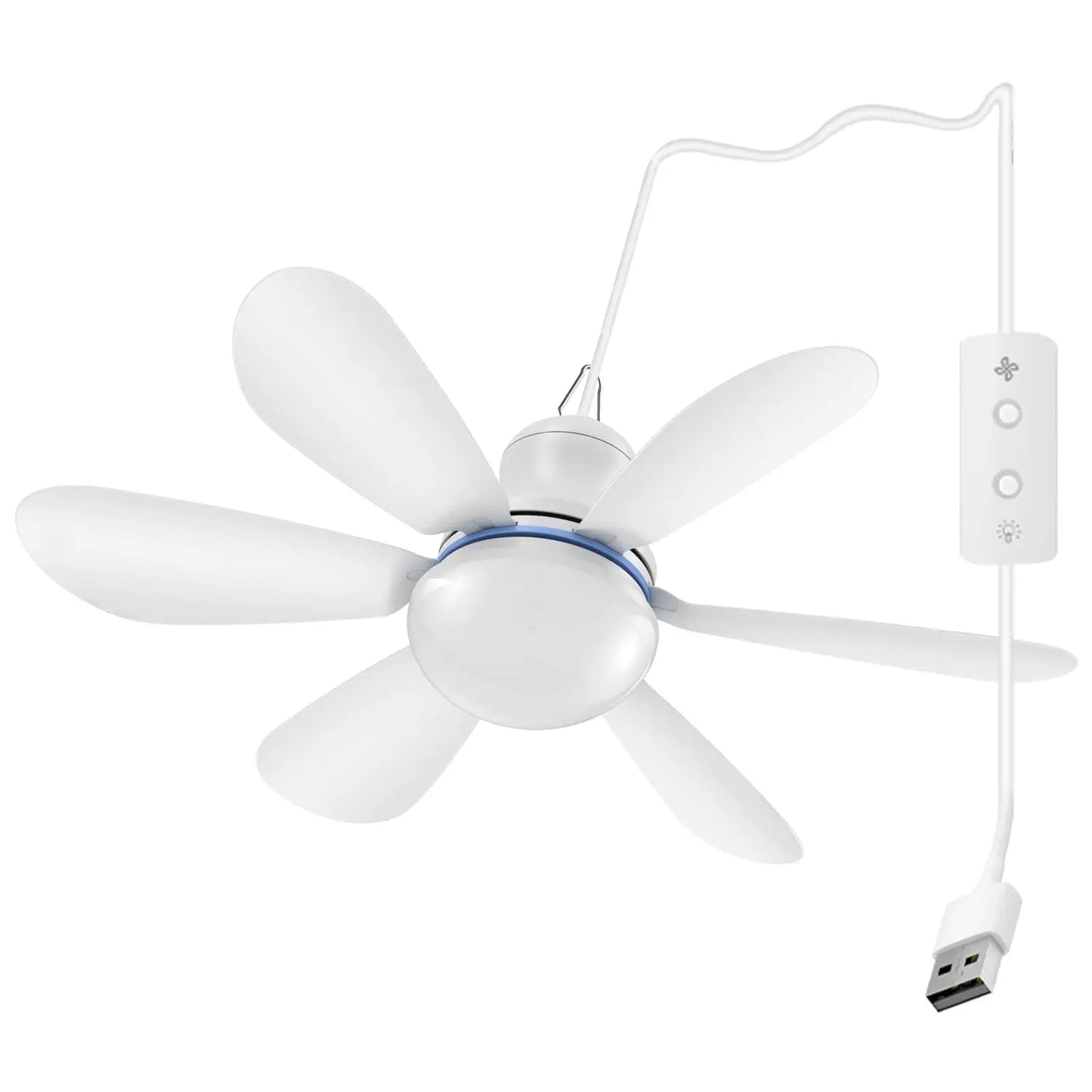 Silent 6 Leaves USB Powered Ceiling Canopy Fan with Remote Control Timing 4 Speed Hanging Fan for Camping Bed Dormitory Tent New