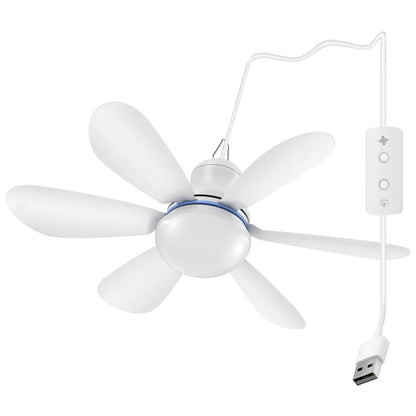 Silent 6 Leaves USB Powered Ceiling Canopy Fan with Remote Control Timing 4 Speed Hanging Fan for Camping Bed Dormitory Tent New