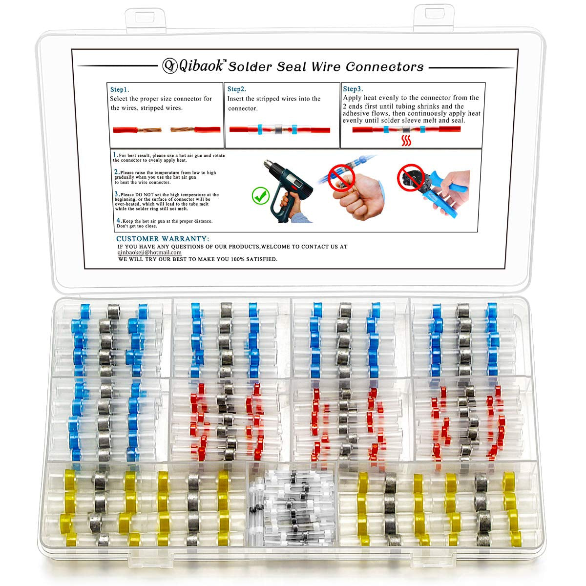 150 PCS Solder Seal Wire Connector Kit,  Heat Shrink Butt Terminal Waterproof Insulated Electrical Butt Splice for Automotive Marine