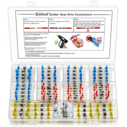 150 PCS Solder Seal Wire Connector Kit,  Heat Shrink Butt Terminal Waterproof Insulated Electrical Butt Splice for Automotive Marine