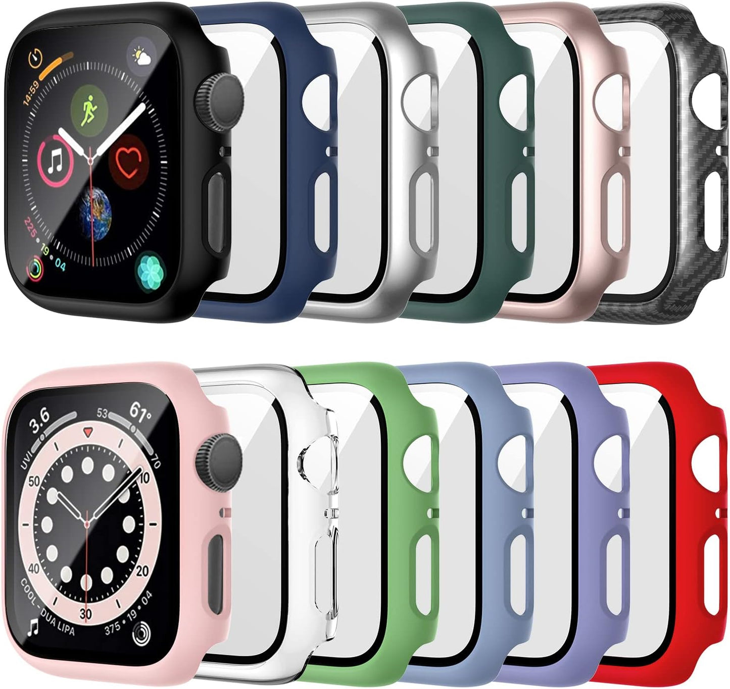 12 Pack Case with Tempered Glass Screen Protector Compatible for Apple Watch 44Mm SE (2Nd Gen) Series 6 5 4 SE, Full Hard PC Scratch Resistant Bumper Protective Cover for Iwatch Accessories