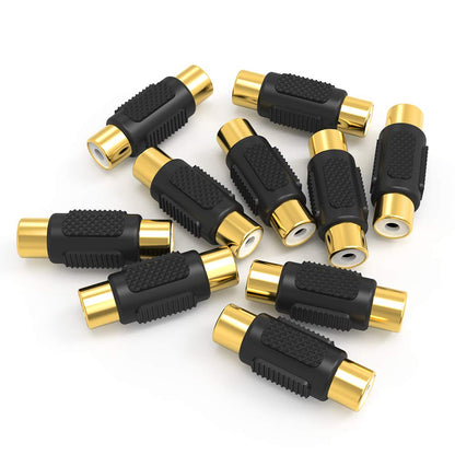 10 Pack RCA Female to Female Coupler Audio Video Gold Adapter, for Phono, Speaker, RCA Cable, Amplifier