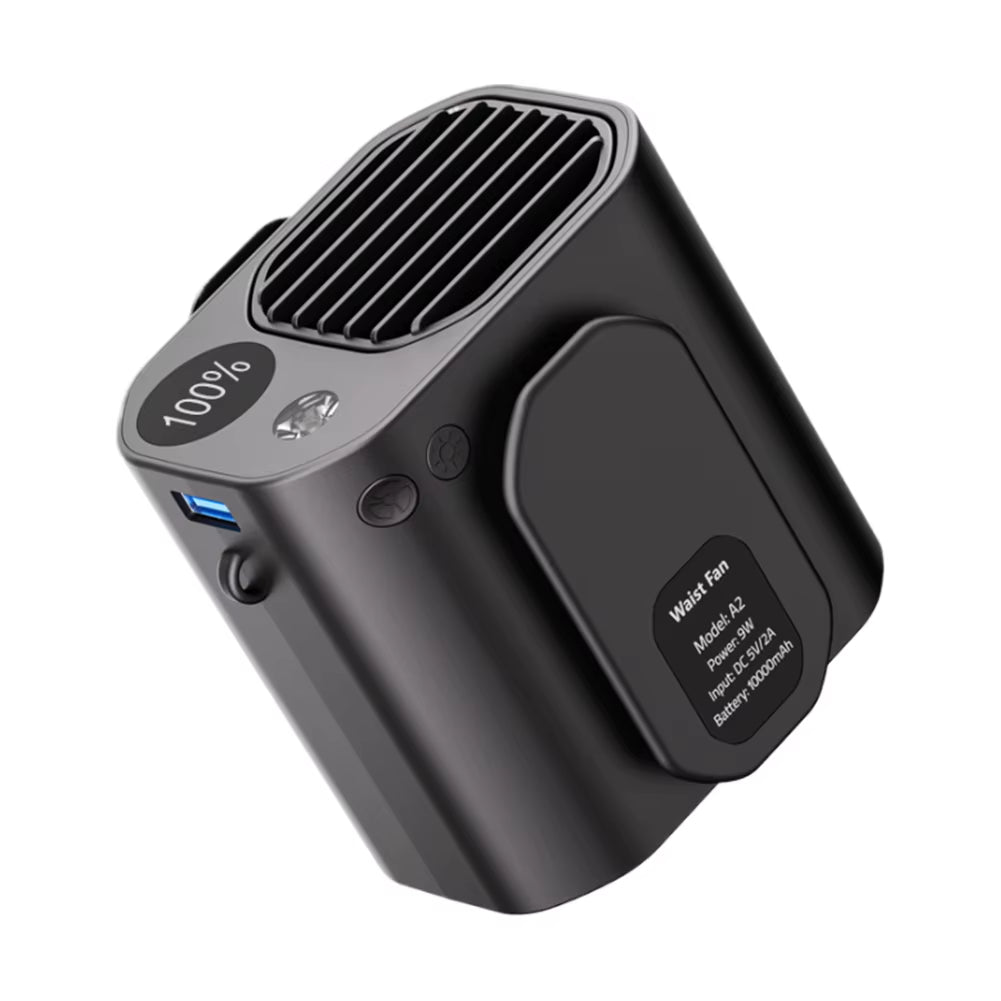 Waist Clip Fan Portable Waist Fan Multifunction Cooling Fan LED Display Mini Neck Hanging Fan for Outdoor Gardening Backpacking.