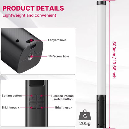 VL119 RGB Handheld Light Wand 2500-9000K Diammable Lightweight 50Cm RGB Stick Light Rechargable Photography Lighting Vlog