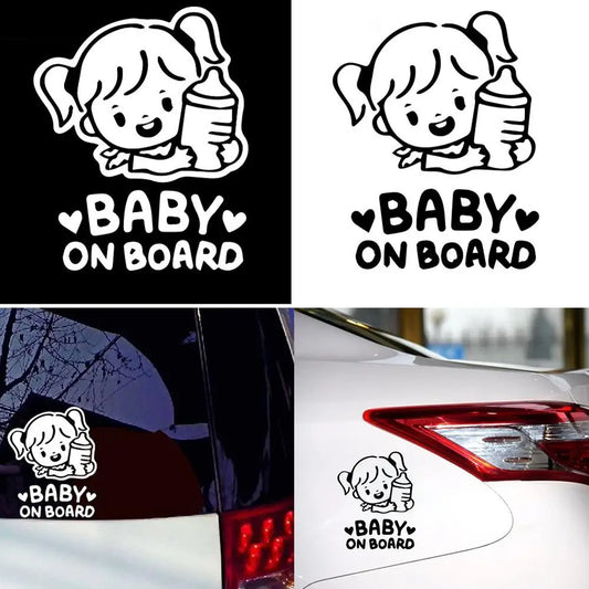 Universal Funny Stickers Car Cartoon Baby on Board Little Girl with Feeding Bottle Car Window Sticker Decal Carbon Fiber Vinyl