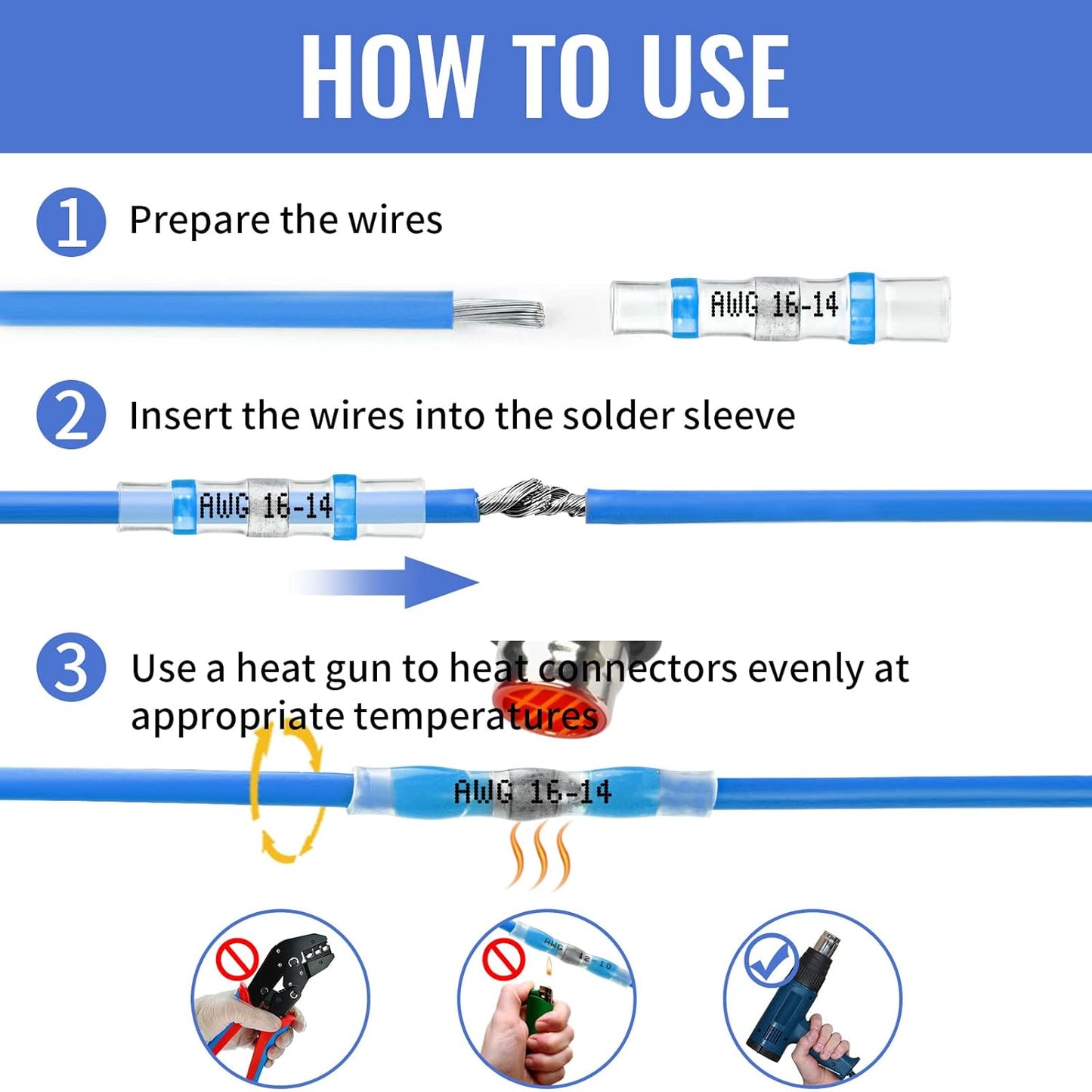 150 PCS Solder Seal Wire Connector Kit,  Heat Shrink Butt Terminal Waterproof Insulated Electrical Butt Splice for Automotive Marine
