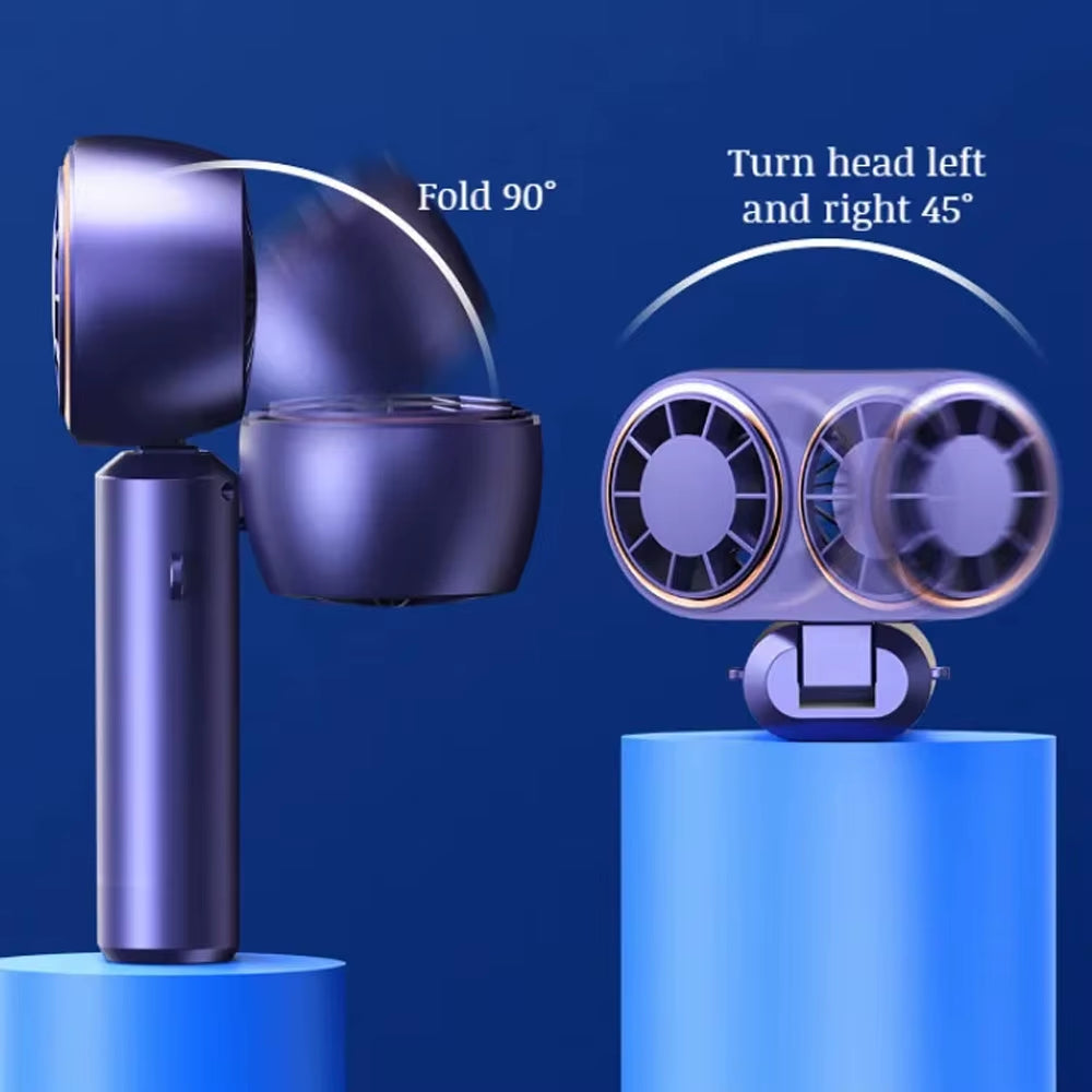 Handheld Personal Fan Compact Rechargeable Dual Fan Cooler Rechargeable Cooling Fan with Digital Display Personal Portable Fan.