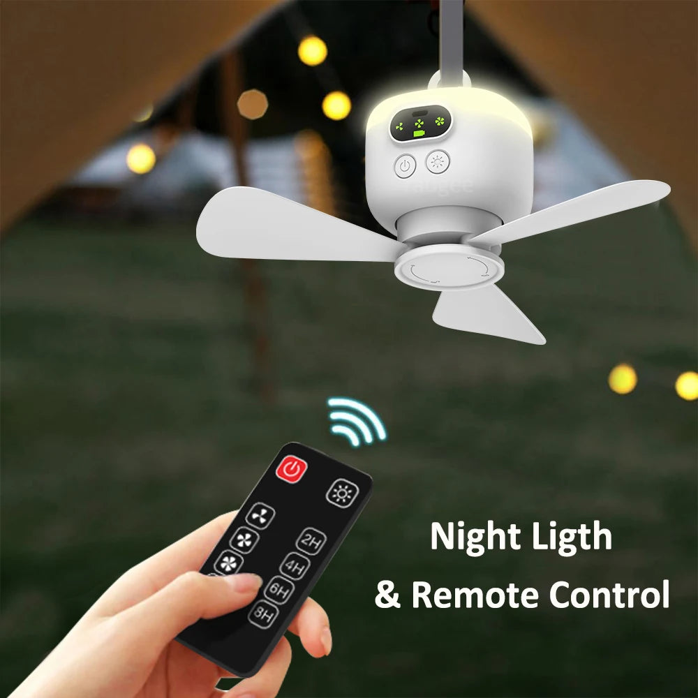 Ceiling Fan Portable Camping Tent Ceiling Canopy Fan 8000Mah Rechargeable Wireless Fan Air Circulators with Remote Control Light