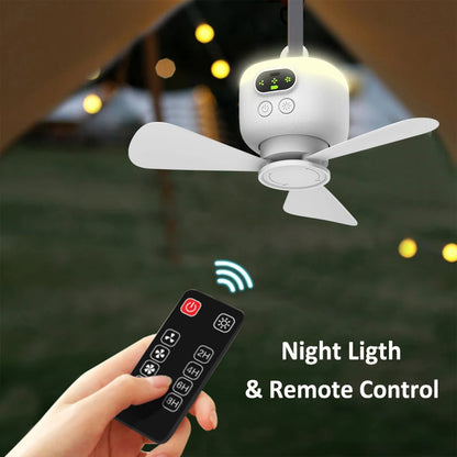 Ceiling Fan Portable Camping Tent Ceiling Canopy Fan 8000Mah Rechargeable Wireless Fan Air Circulators with Remote Control Light