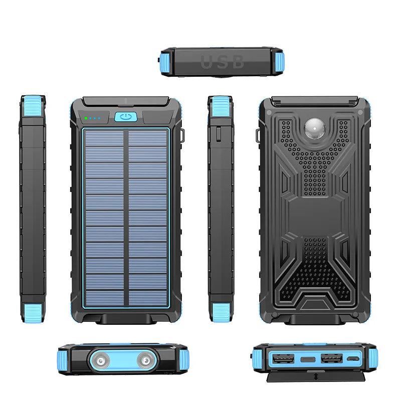 20000Mah Solar Power Bank for Iphone 11 Samsung Xiaomi Powerbank Waterproof Solar External Battery Poverbank with LED Light