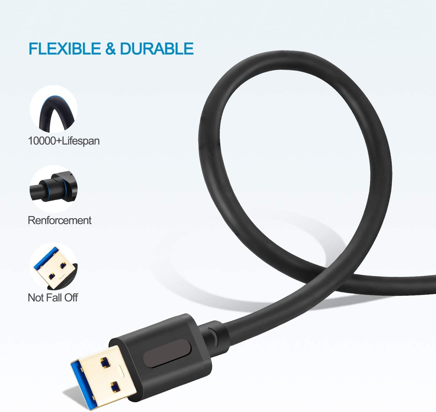 USB 3.0 Male to Male Cable 3Ft,Usb to USB Cable with Gold-Plated Connector for Hard Drive Enclosures, DVD Player, Laptop Cooler (3Ft/1M)
