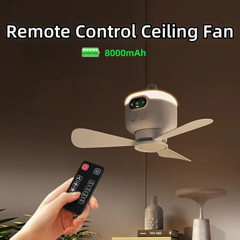 New USB Rechargeable Large Wind Ceiling Fan Removable Blades Night Lamp Lighting 8000Mah\12000Mah Capacity Household Outdoor Fan