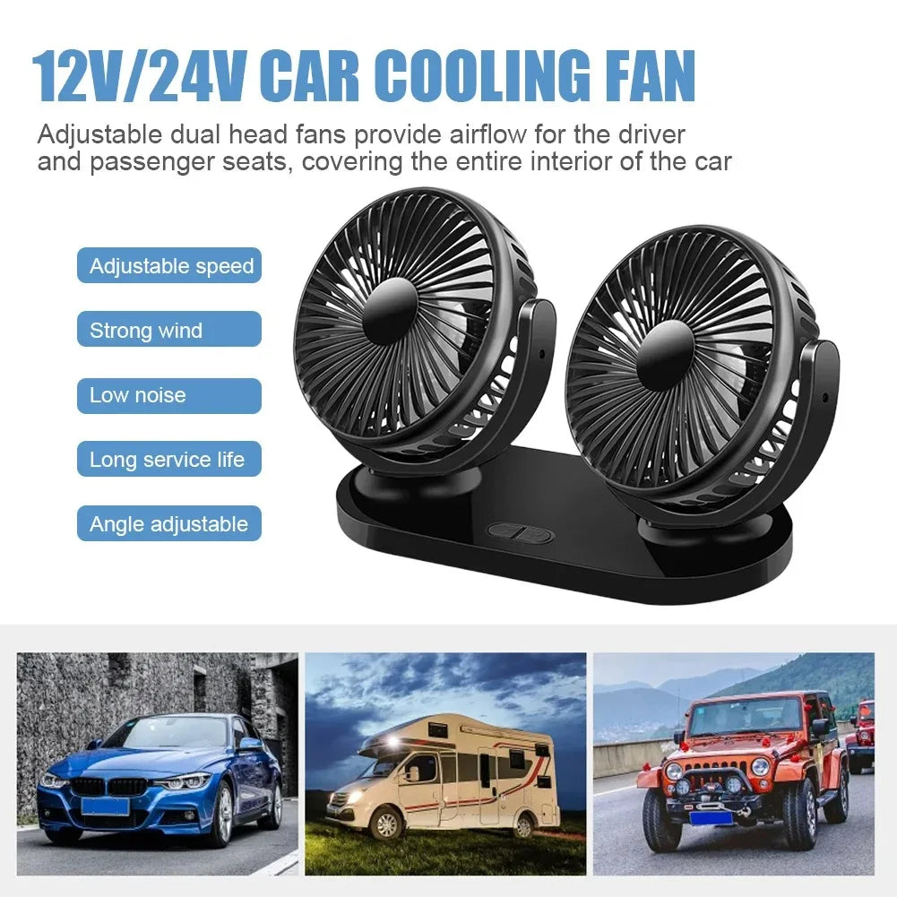 5V / 12V / 24V Car USB Fan Cooling Car Fan Dual Head Car Fan 3 Speeds Adjustable for Auto Cooler Air Fan Car Accessories Fan
