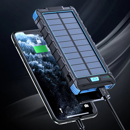 20000Mah Solar Power Bank for Iphone 11 Samsung Xiaomi Powerbank Waterproof Solar External Battery Poverbank with LED Light
