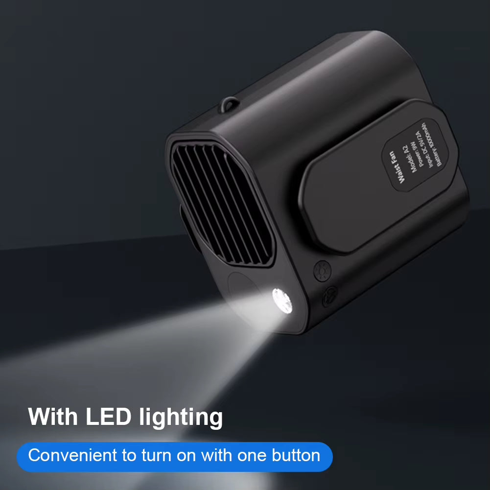 Waist Clip Fan Portable Waist Fan Multifunction Cooling Fan LED Display Mini Neck Hanging Fan for Outdoor Gardening Backpacking.