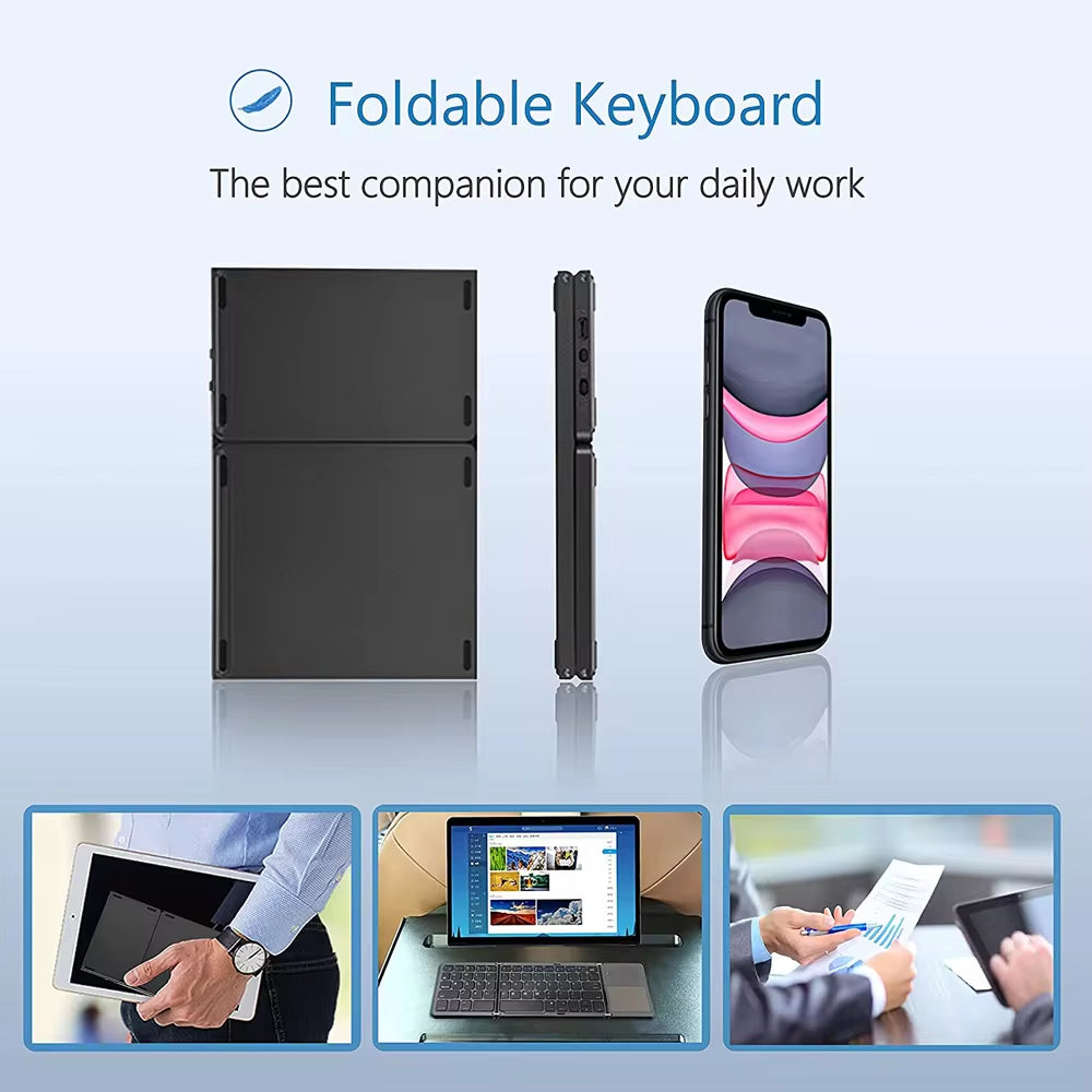 Foldable Bluetooth Keyboard with Touchpad Mini Wireless Keyboard Rechargable Keyboard for IOS Android Windows Tablet Notebook.