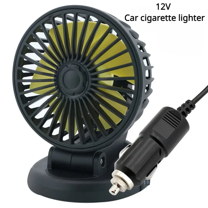 Car Fan 360° Adjustable 3 Head Air Fan Automotive Electric Fan Multi-Function USB/12V/24V Fan 2 Speeds Car Silent Fan for Home.