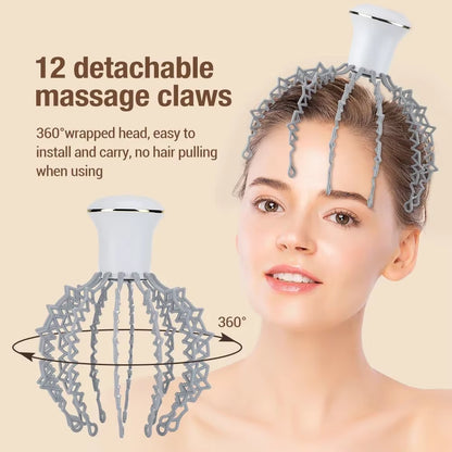 New Electric Octopus Claw Scalp Massager Therapeutic Head Scratcher Relief Hands Free Hair Stimulation Rechargable Stress Relief