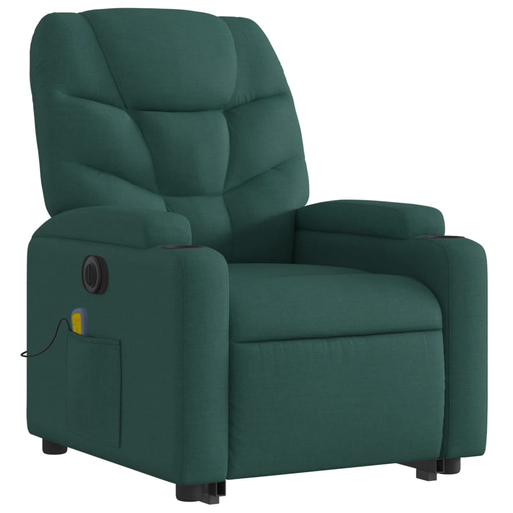 vidaXL Electric Stand up Massage Recliner Chair Dark Green Fabric.