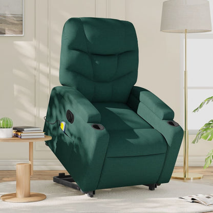 vidaXL Electric Stand up Massage Recliner Chair Dark Green Fabric.
