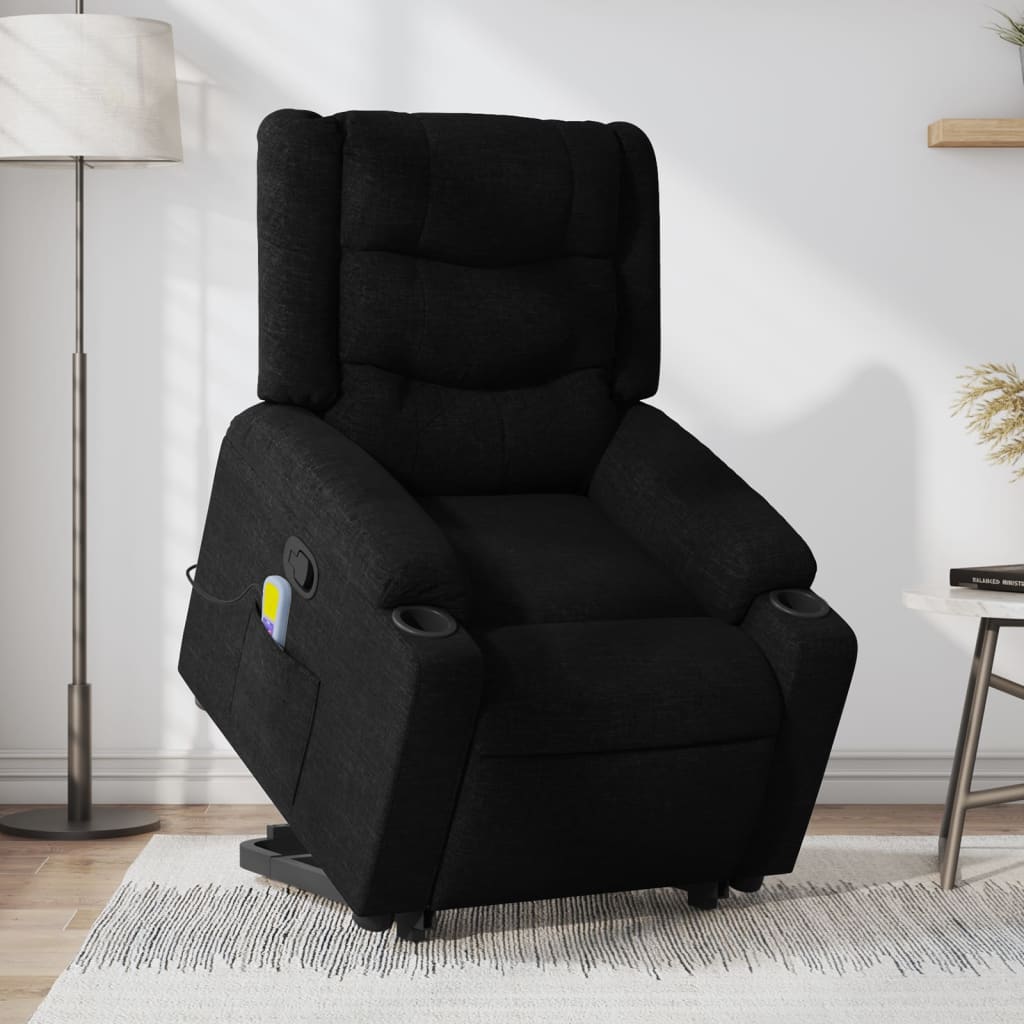 vidaXL Stand up Massage Recliner Chair Black Fabric.