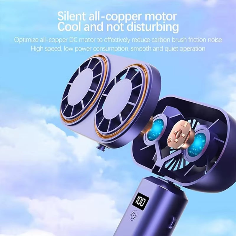 Handheld Personal Fan Compact Rechargeable Dual Fan Cooler Rechargeable Cooling Fan with Digital Display Personal Portable Fan.