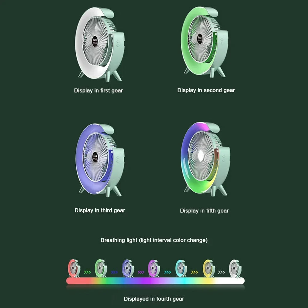 Portable Fan USB Rechargeable Fan LED 7 Colors Electric Fan 180°Adjustable Summer Camping Fans 3 Speeds Mini Fan for Xiaomi Fan