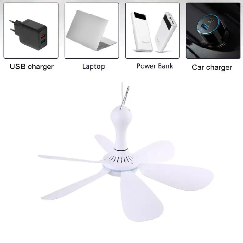 Silent 6 Leaves USB Powered Ceiling Canopy Fan with Remote Control Timing 4 Speed Hanging Fan for Camping Bed Dormitory Tent New