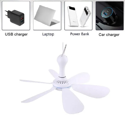 Silent 6 Leaves USB Powered Ceiling Canopy Fan with Remote Control Timing 4 Speed Hanging Fan for Camping Bed Dormitory Tent New
