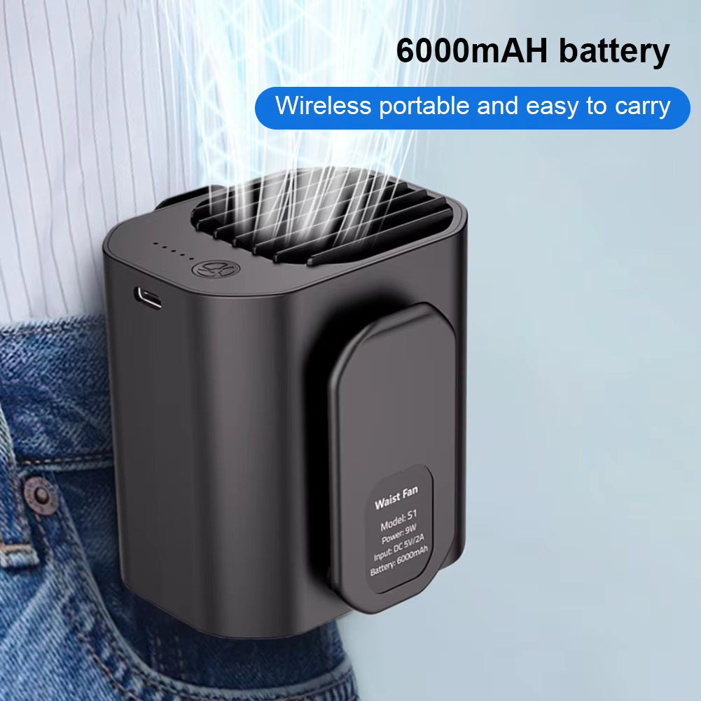 Waist Clip Fan Portable Waist Fan Multifunction Cooling Fan LED Display Mini Neck Hanging Fan for Outdoor Gardening Backpacking.