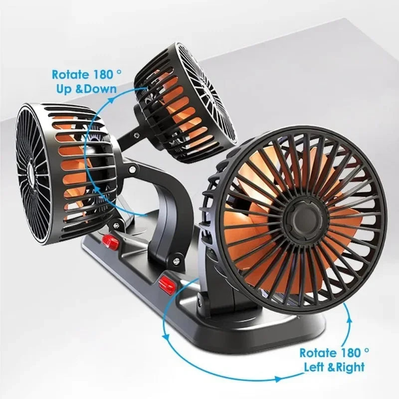 Car Fan 360° Adjustable 3 Head Air Fan Automotive Electric Fan Multi-Function USB/12V/24V Fan 2 Speeds Car Silent Fan for Home.