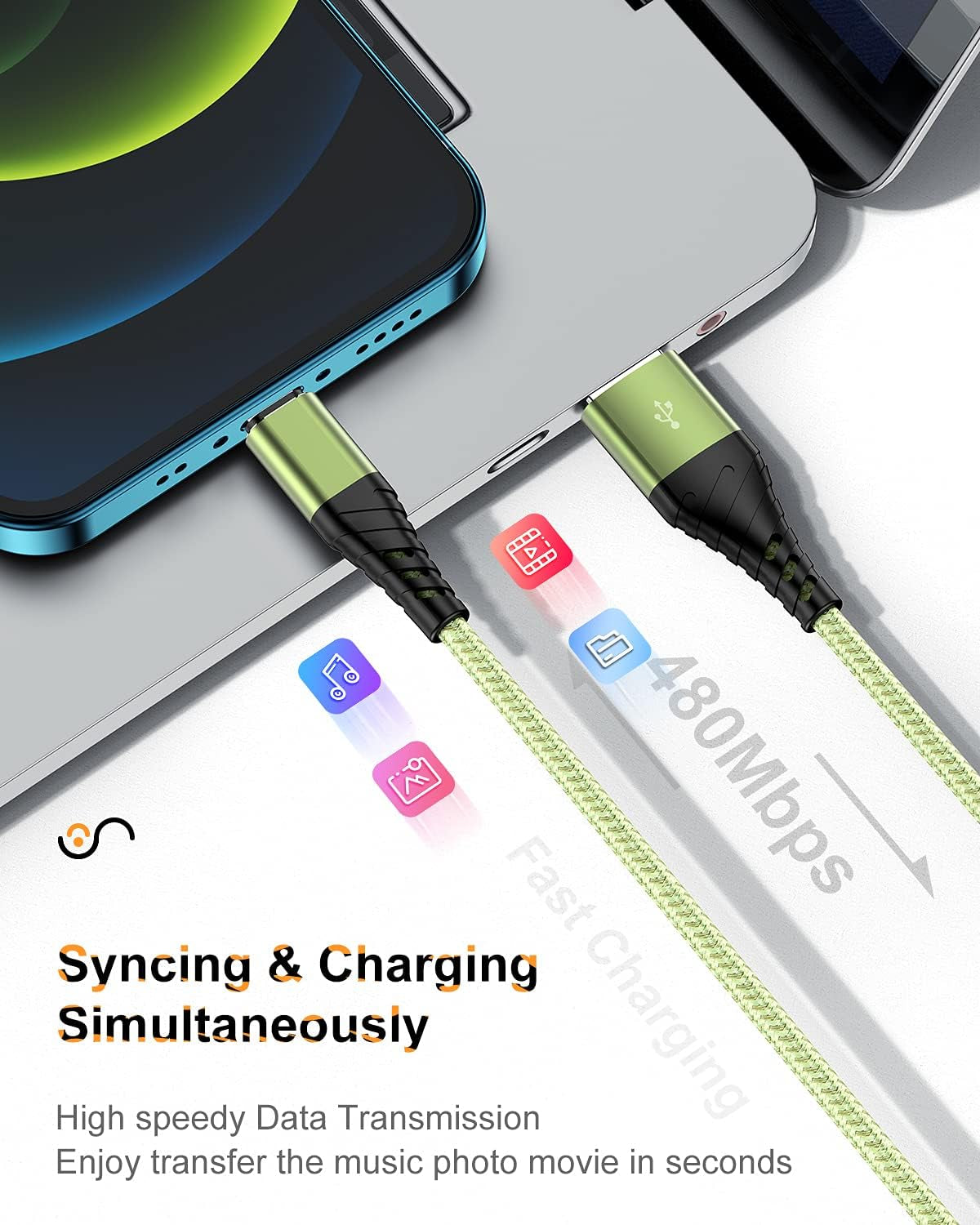 Long Iphone Charger Cord 10 FT, [MFI Certified] 10 Foot USB Lightning Cable,10 Feet Fast Charger Nylon Braided USB Iphone Cord for Iphone 13 12 11 Pro X XS Max XR/8 Plus/7 Plus/6/6S Plus-Green