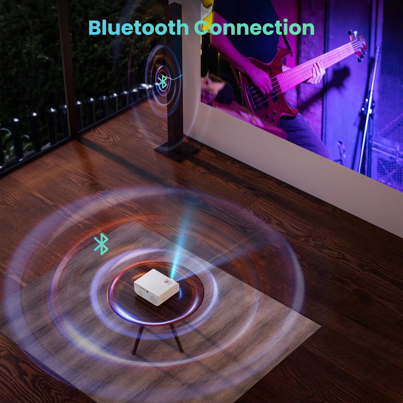 1080P Projector with 5G Wifi and Bluetooth, 240 ANSI, Support 4K, Compatible with Soundbar, 100" Screen Included