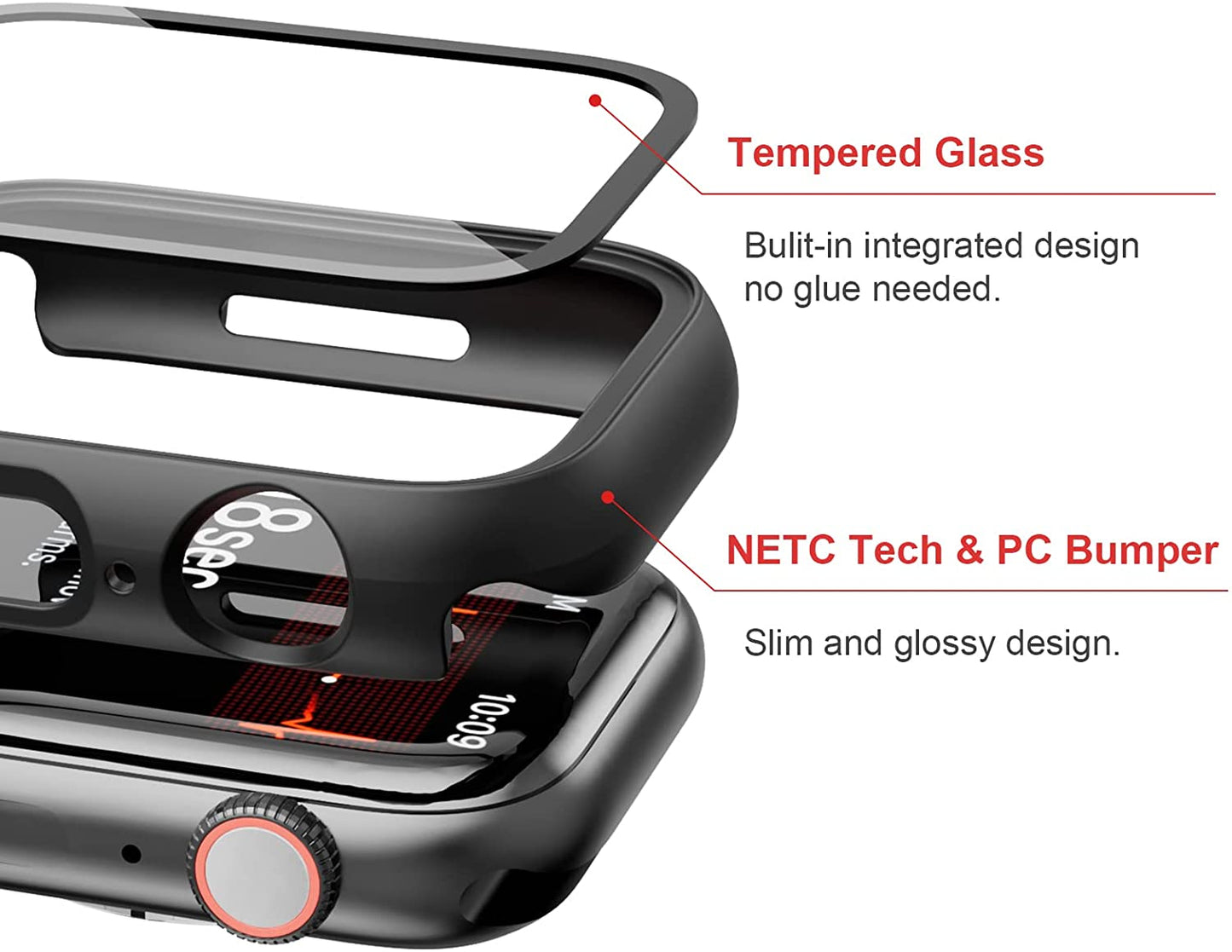 2 Pack Case with Tempered Glass Screen Protector for Apple Watch SE(2023) Series 6/5/4/SE 40Mm, Slim Guard Bumper Full Coverage Hard PC Protective Cover HD Ultra-Thin Cover for Iwatch 40Mm,Black