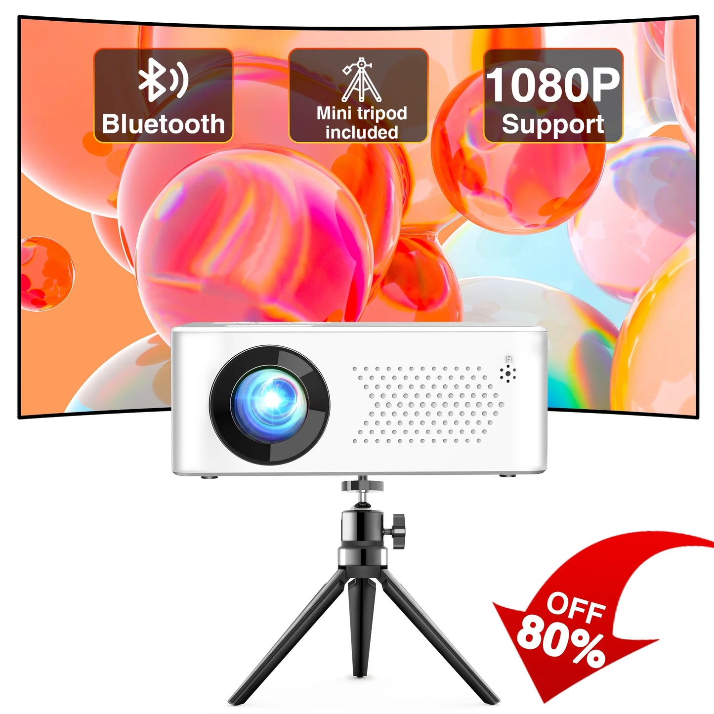 Mini Bluetooth Projector with Tripod, 9500LM Full HD 1080P Portable Home Theater Projector ,Support 250"Display