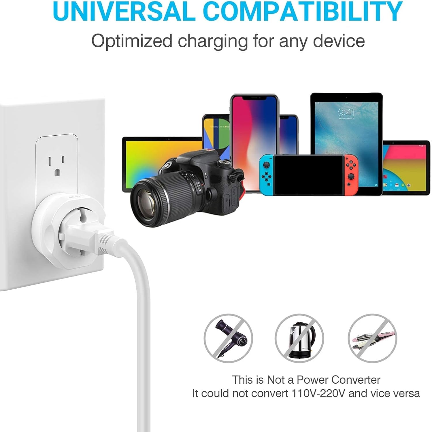 2 Pack European to US Plug Adapter,  EU to US Adapter, Europe to USA Travel Converter for Most of EU Spain France Type C E F Plugs to America