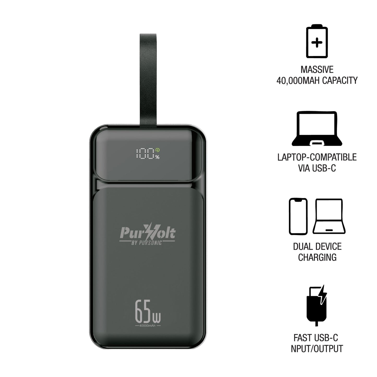 PurVolt 40,000mAh Ultra High-Capacity Power Bank – Powering Laptops, Phones & Beyond.
