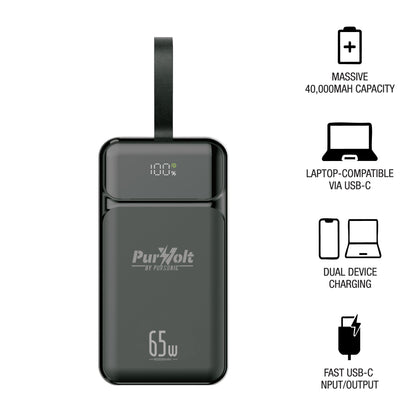 PurVolt 40,000mAh Ultra High-Capacity Power Bank – Powering Laptops, Phones & Beyond.