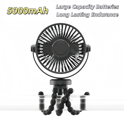 Mini Portable Stroller Fan,3 Speed Rechargeable,360° Rotate Flexible Tripod Better Cooling for Car Seat Crib Treadmill 5000Mah
